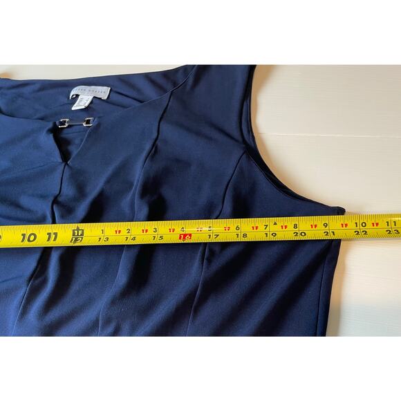 Susan Graver Liquid Knit Dress Sz L Sleeveless Navy A-Line Keyhole Detail Travel - Picture 7 of 8